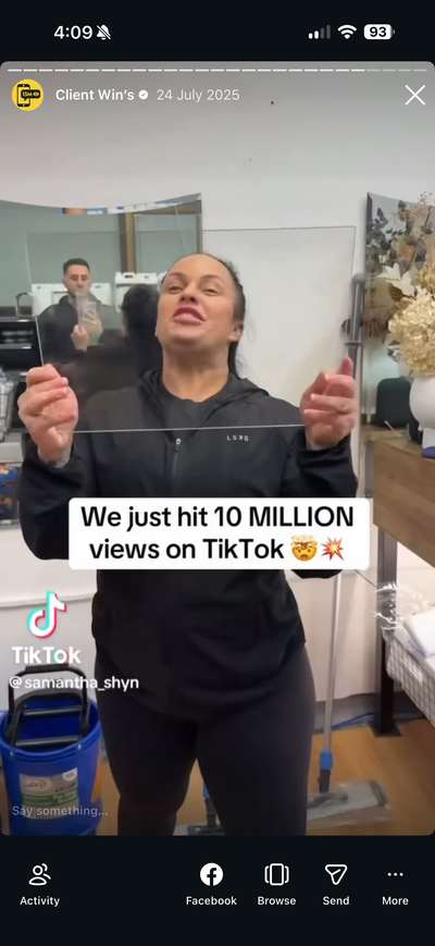 Samantha, 10 million on TikTok. A cleaner who became a brand. Her own reaction, filmed on the job.