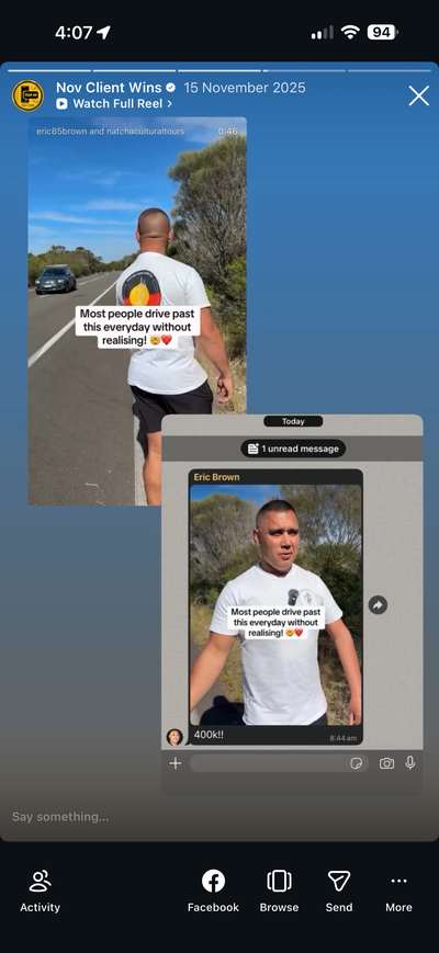 Eric Brown, 400K. His message, three words: 400k!! A cultural tours video most people drive past every day without realising.